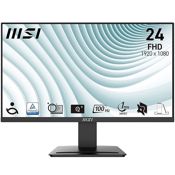 MSI PRO MP2412, 23.8-inch, Wide View Panel, FHD 1920x1080, 100Hz, Black, Eye-Friendly Screen, VESA Mountable, Display Kit Support, Tilt Adjustable, HDMI 1.4b, DP 1.2a Monitor